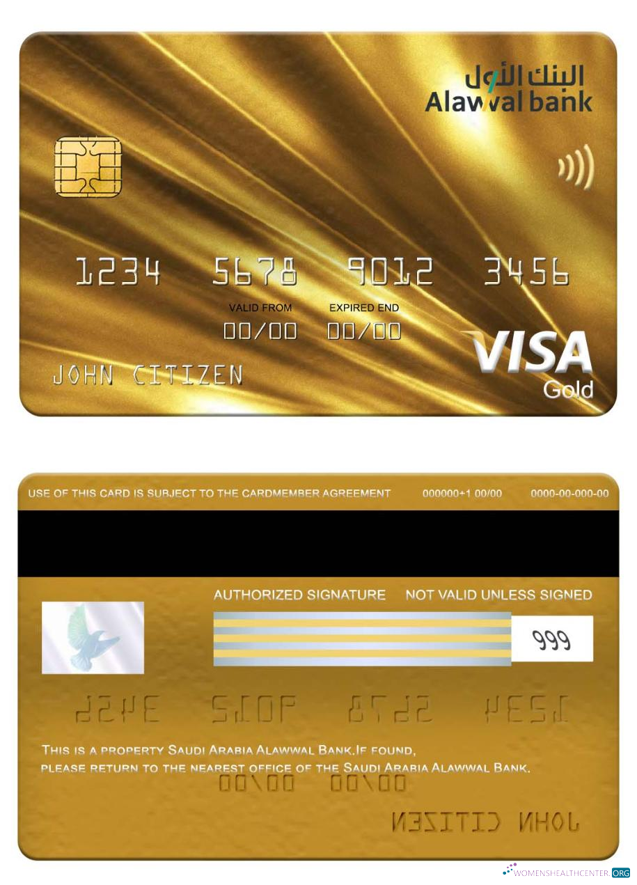 Realistische Herunterladen Saudi-Arabien Alawwal Bank Visa Gold Karte Photoshop Vorlage