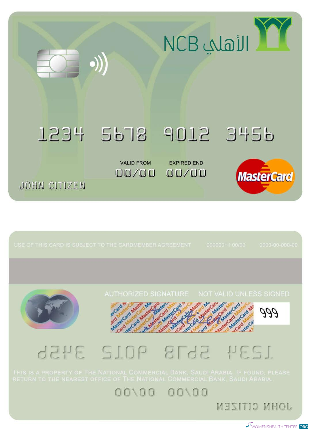 Editierbare Herunterladen Saudi-Arabien The National Kommerziell Bank Mastercard Photoshop Vorlage