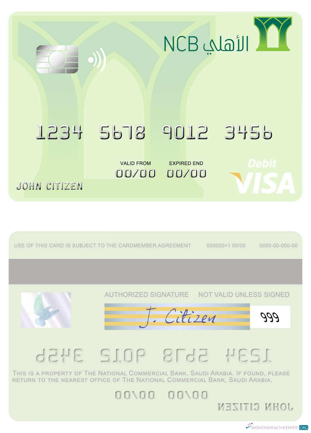 Professionelle Herunterladen Saudi-Arabien The National Kommerziell Bank Visa Debit Karte Photoshop Vorlage