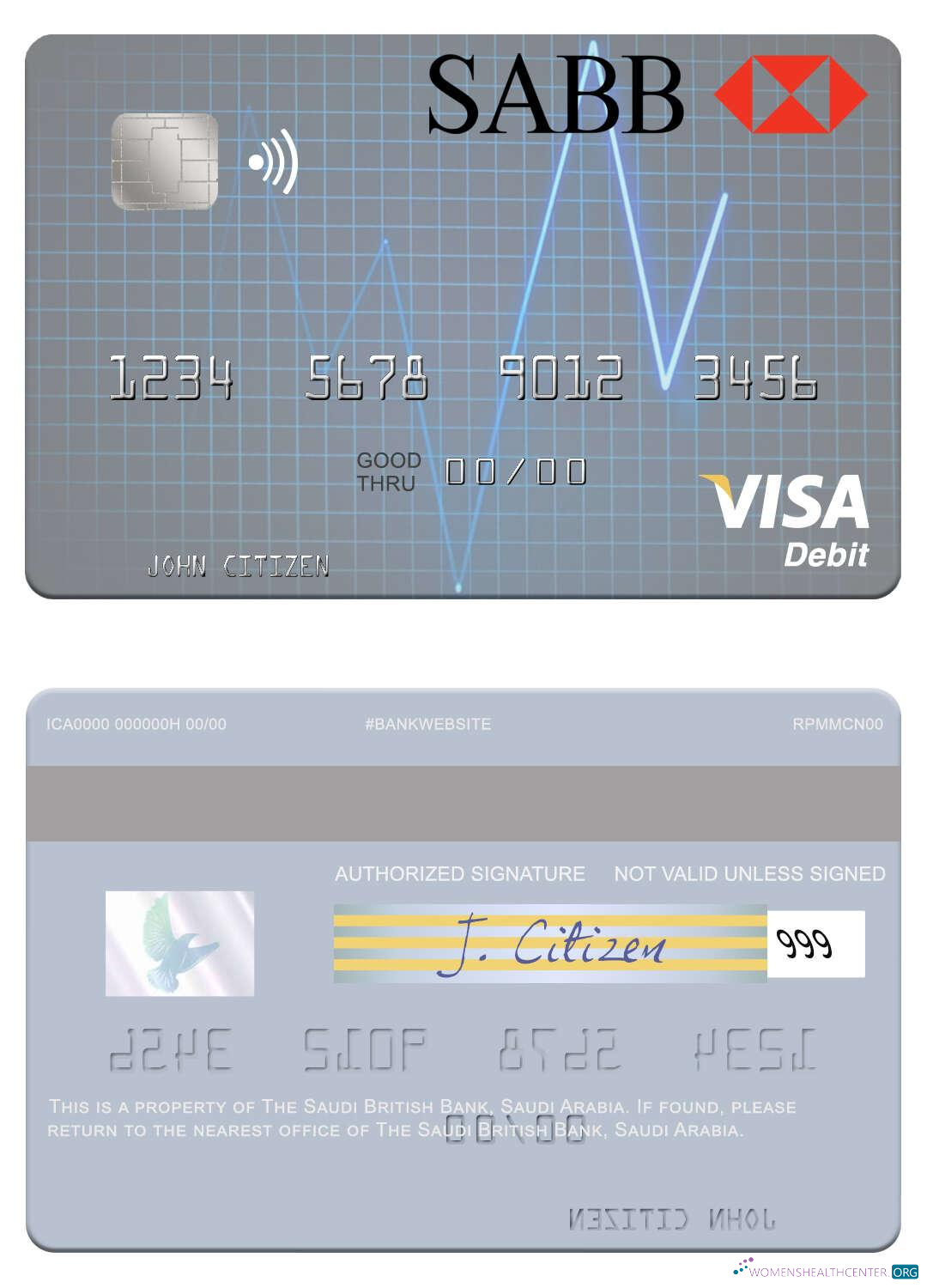 Realistische Herunterladen Saudi-Arabien The Saudi British Bank Visa Debit Karte Photoshop Vorlage