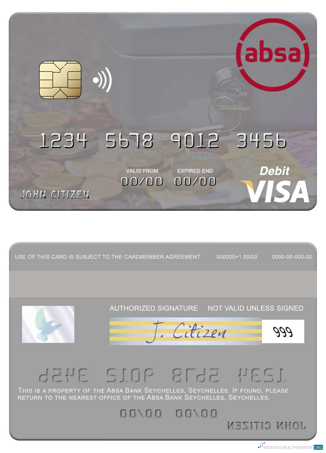Editierbare Herunterladen Seychellen Absa Bank Seychellen Visa Debit Karte Photoshop Vorlage