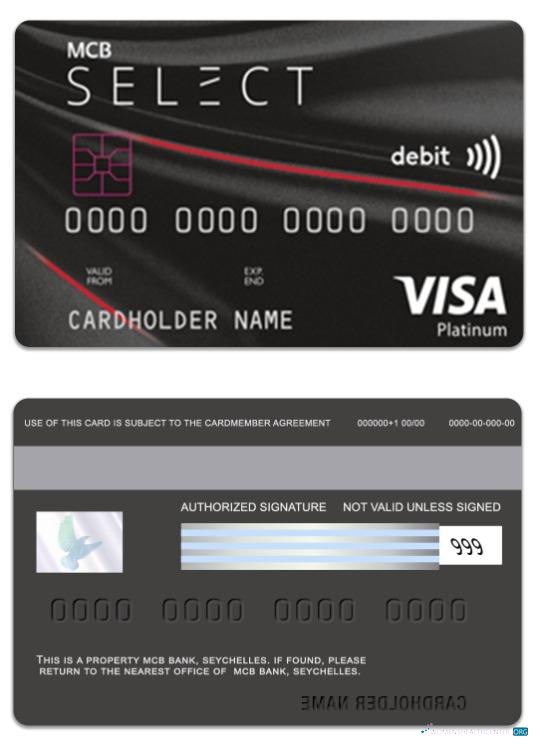 Hochwertige Herunterladen Seychellen MCB Bank Visa Debit Platin Karte Photoshop Vorlage