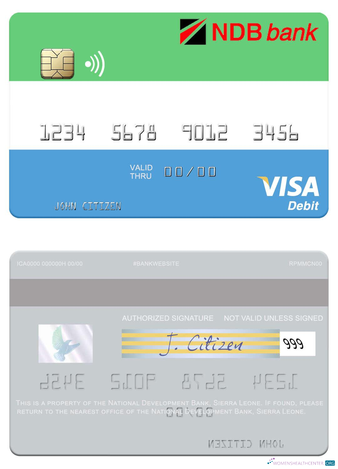 Realistische Herunterladen Sierra Leone National Entwicklung Bank Visa Debit Karte Photoshop Vorlage