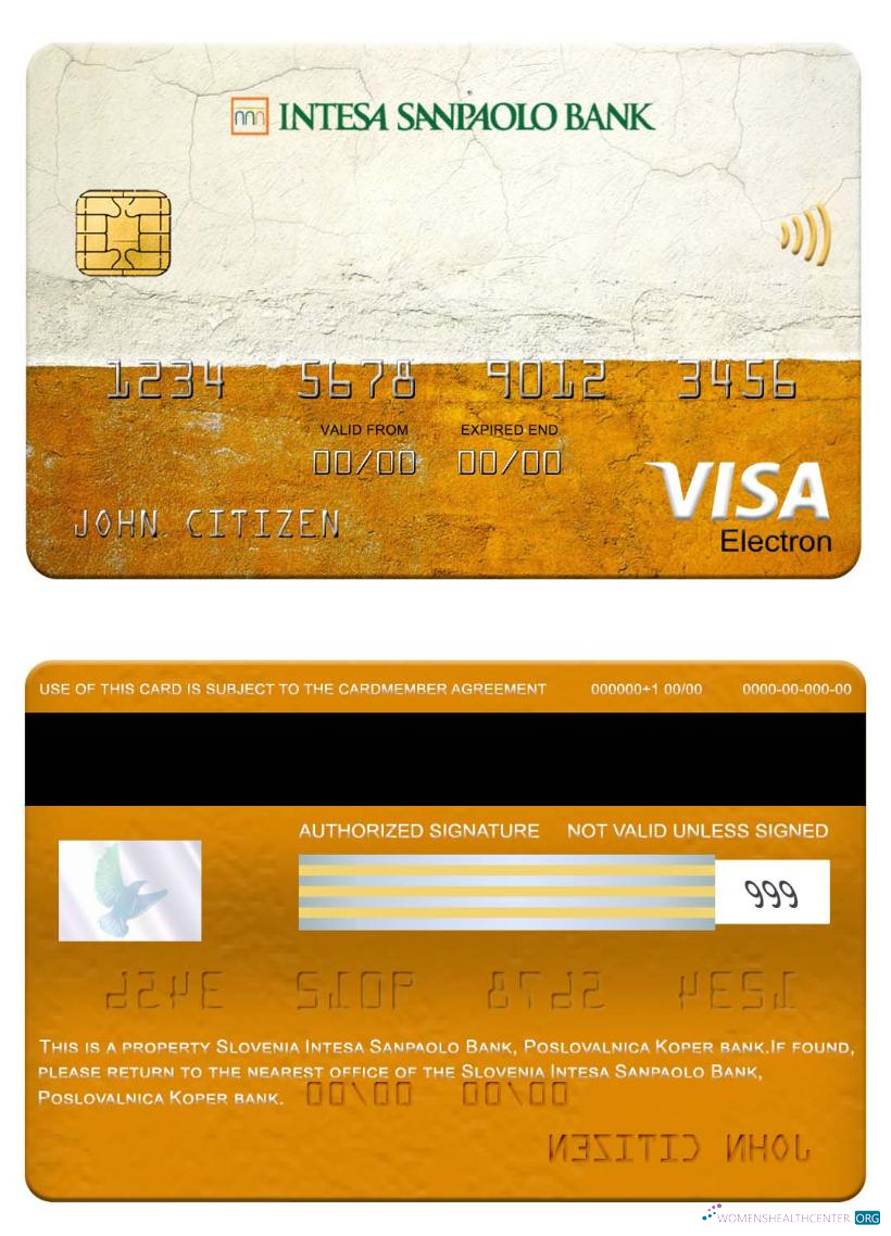 Professionelle Herunterladen Slowenien Intesa Sanpaolo Bank, Poslovalnica Koper Bank Visa Elecron Karte Photoshop Vorlage