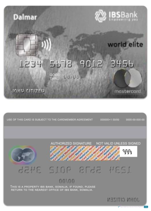Professionelle Herunterladen Somalia IBS Bank Dalmar World Elite Mastercard Photoshop Vorlage