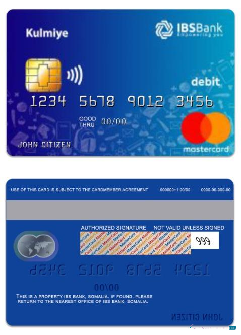 Hochwertige Herunterladen Somalia IBS Bank Kulmiye Debit Mastercard Photoshop Vorlage