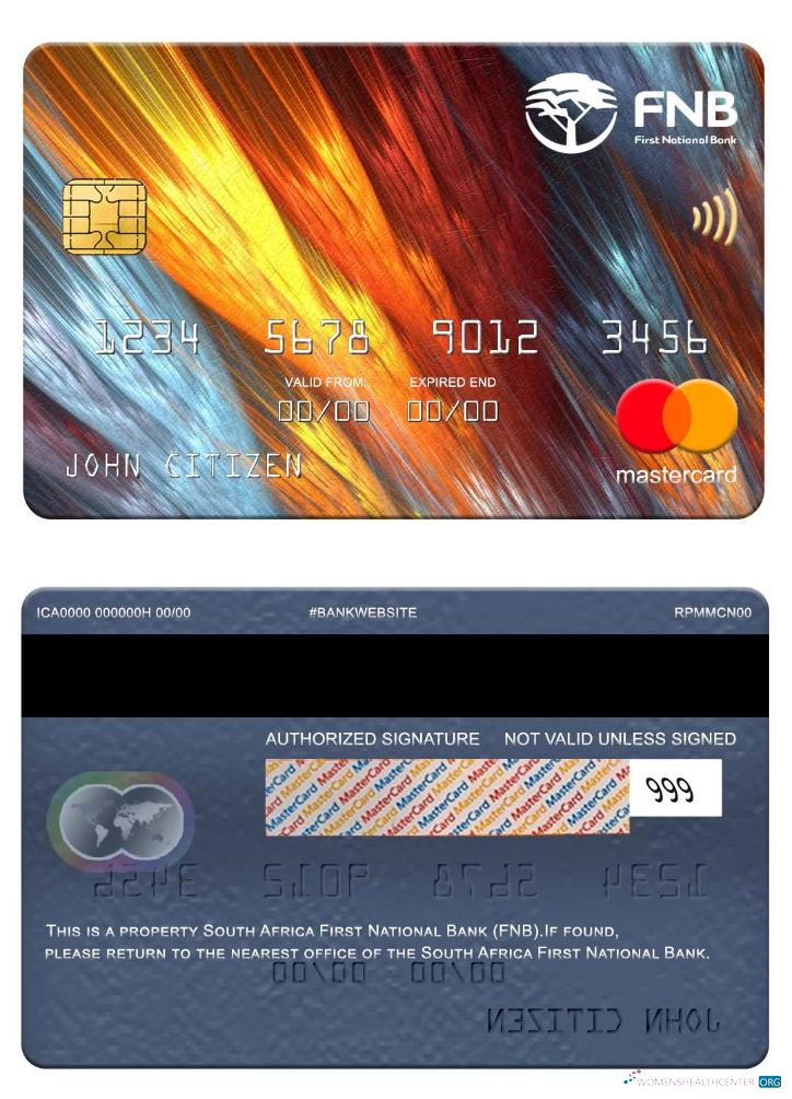 Editierbare Herunterladen Südafrika Erste National Bank (FNB) Mastercard Photoshop Vorlage