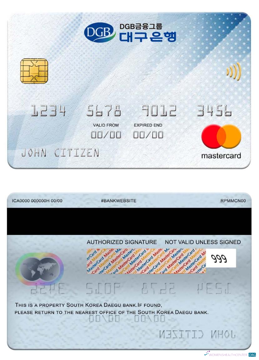 Realistische Herunterladen Südkorea Daegu Bank Mastercard Photoshop Vorlage