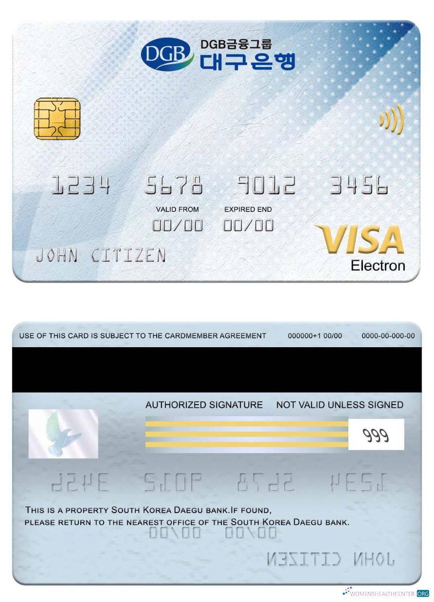 Realistische Herunterladen Südkorea Daegu Bank Visa Electron Karte Photoshop Vorlage