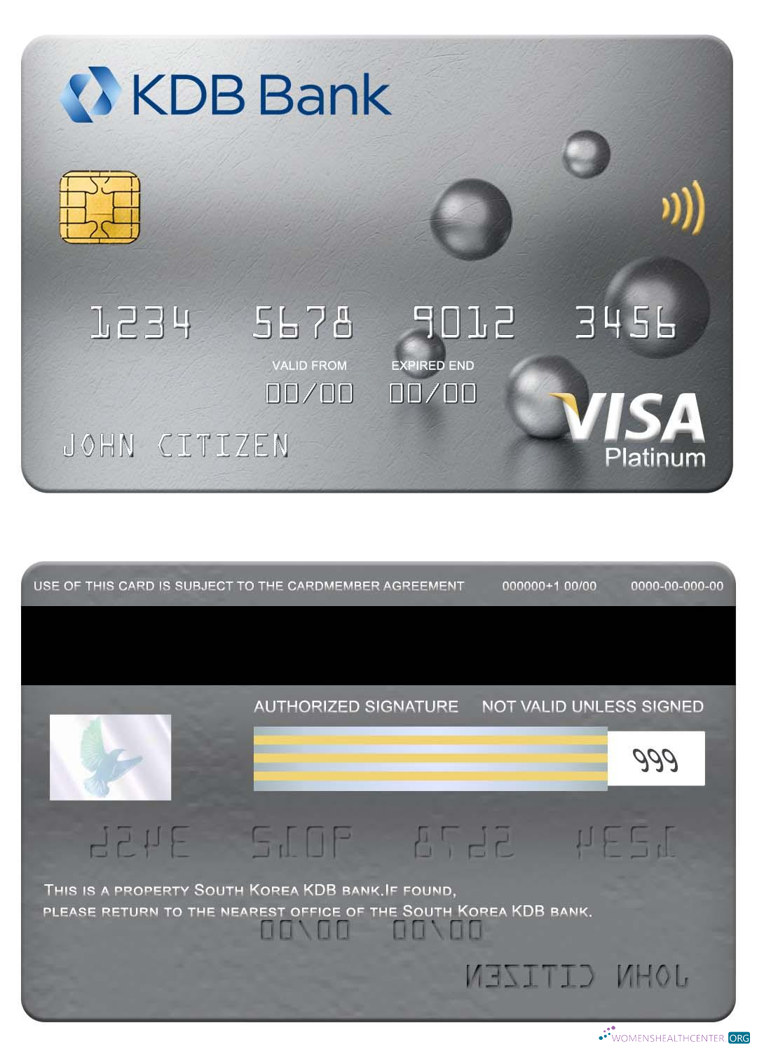 Hochwertige Herunterladen Südkorea KDB Bank Visa Platin Karte Photoshop Vorlage