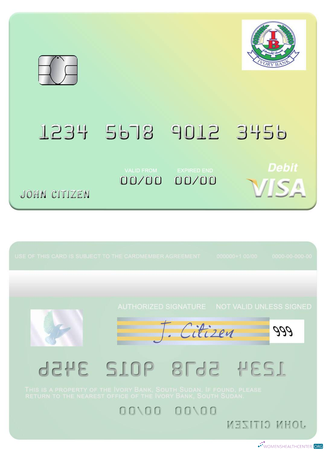 Realistische Herunterladen Südsudan Ivory Bank Visa Debit Karte Photoshop Vorlage