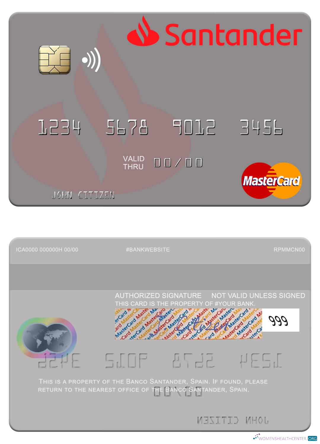 Editierbare Herunterladen Spanien Banco Santander Mastercard Photoshop Vorlage