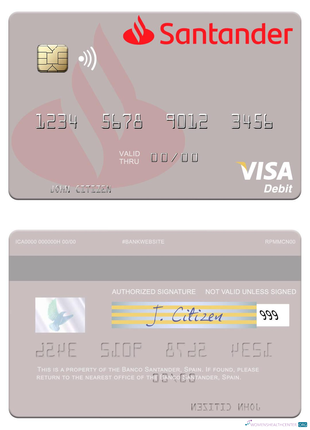 Hochwertige Herunterladen Spanien Banco Santander Visa Debit Karte Photoshop Vorlage