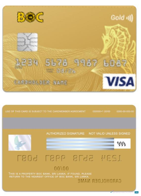 Editierbare Herunterladen Sri Lanka BOC Bank Visa Gold Karte Photoshop Vorlage