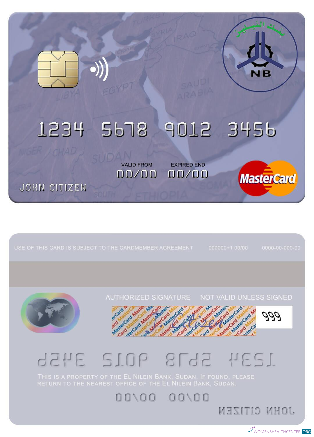 Hochwertige Herunterladen Sudan El Nilein Bank Mastercard Photoshop Vorlage
