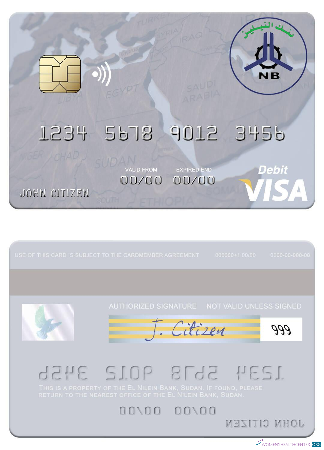 Hochwertige Herunterladen Sudan El Nilein Bank Visa Debit Karte Photoshop Vorlage
