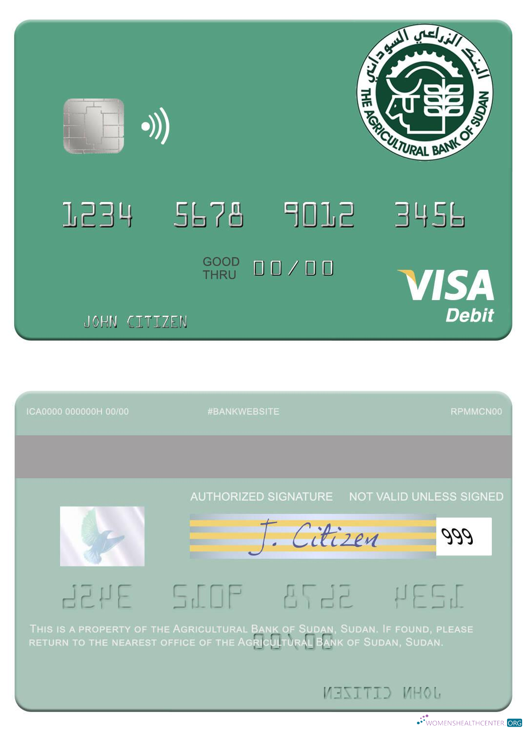Realistische Herunterladen Sudan The Agricultural Bank von Sudan Visa Debit Karte Photoshop Vorlage