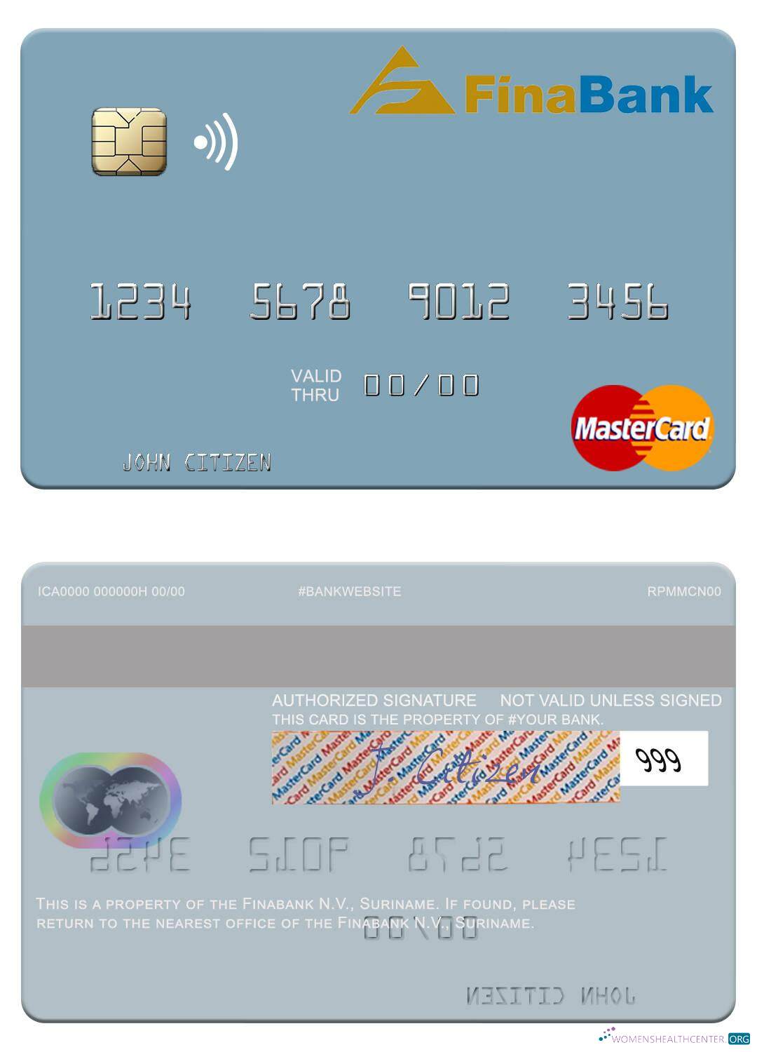 Realistische Herunterladen Surinam Finabank N.V. Mastercard Photoshop Vorlage