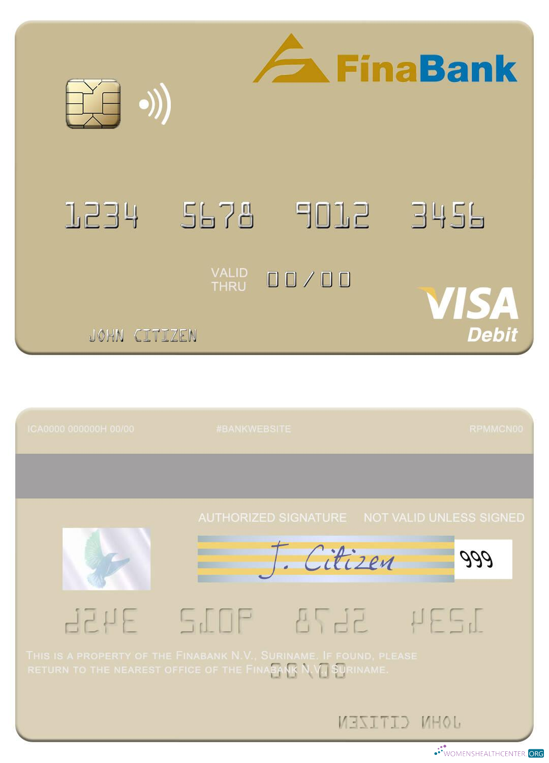 Hochwertige Herunterladen Surinam Finabank N.V. Visa Debit Karte Photoshop Vorlage