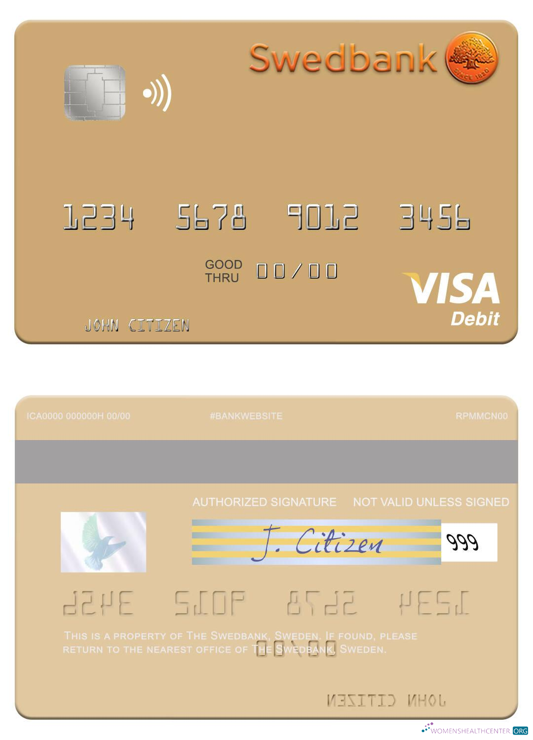 Professionelle Herunterladen Schweden Swedbank Visa Debit Karte Photoshop Vorlage