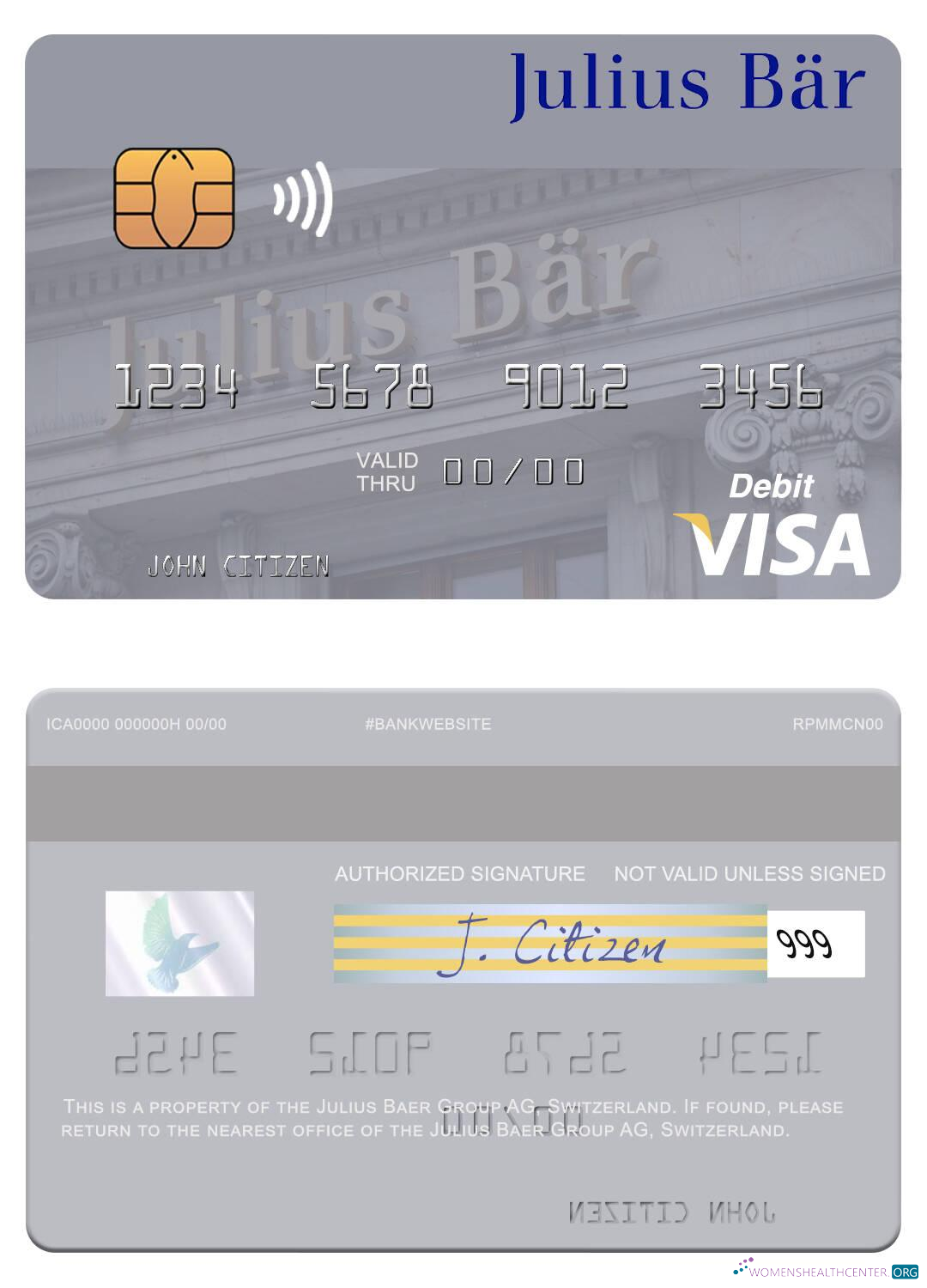 Professionelle Herunterladen Schweiz Julius Baer Group AG Visa Debit Karte Photoshop Vorlage