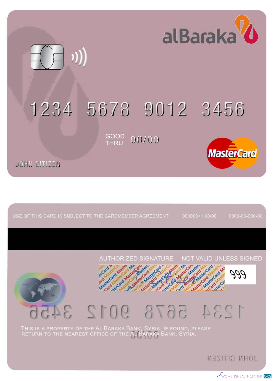 Realistische Herunterladen Syrien Al Baraka Bank Mastercard Photoshop Vorlage
