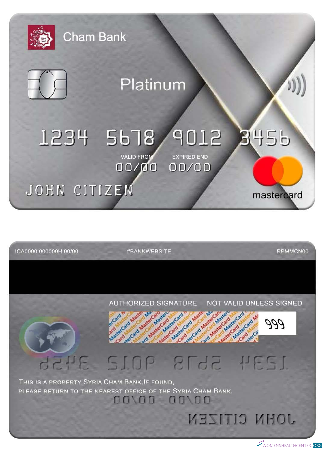 Professionelle Herunterladen Syrien Cham Bank Mastercard Platin Photoshop Vorlage