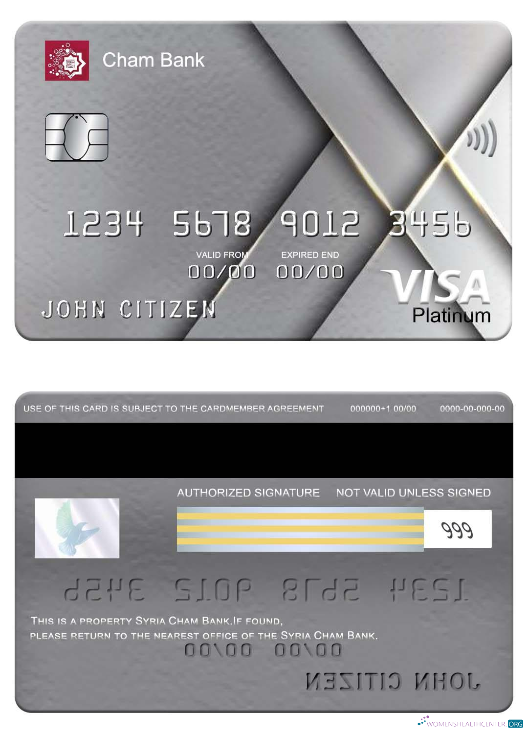 Premium Herunterladen Syrien Cham Bank Visa Platin Karte Photoshop Vorlage