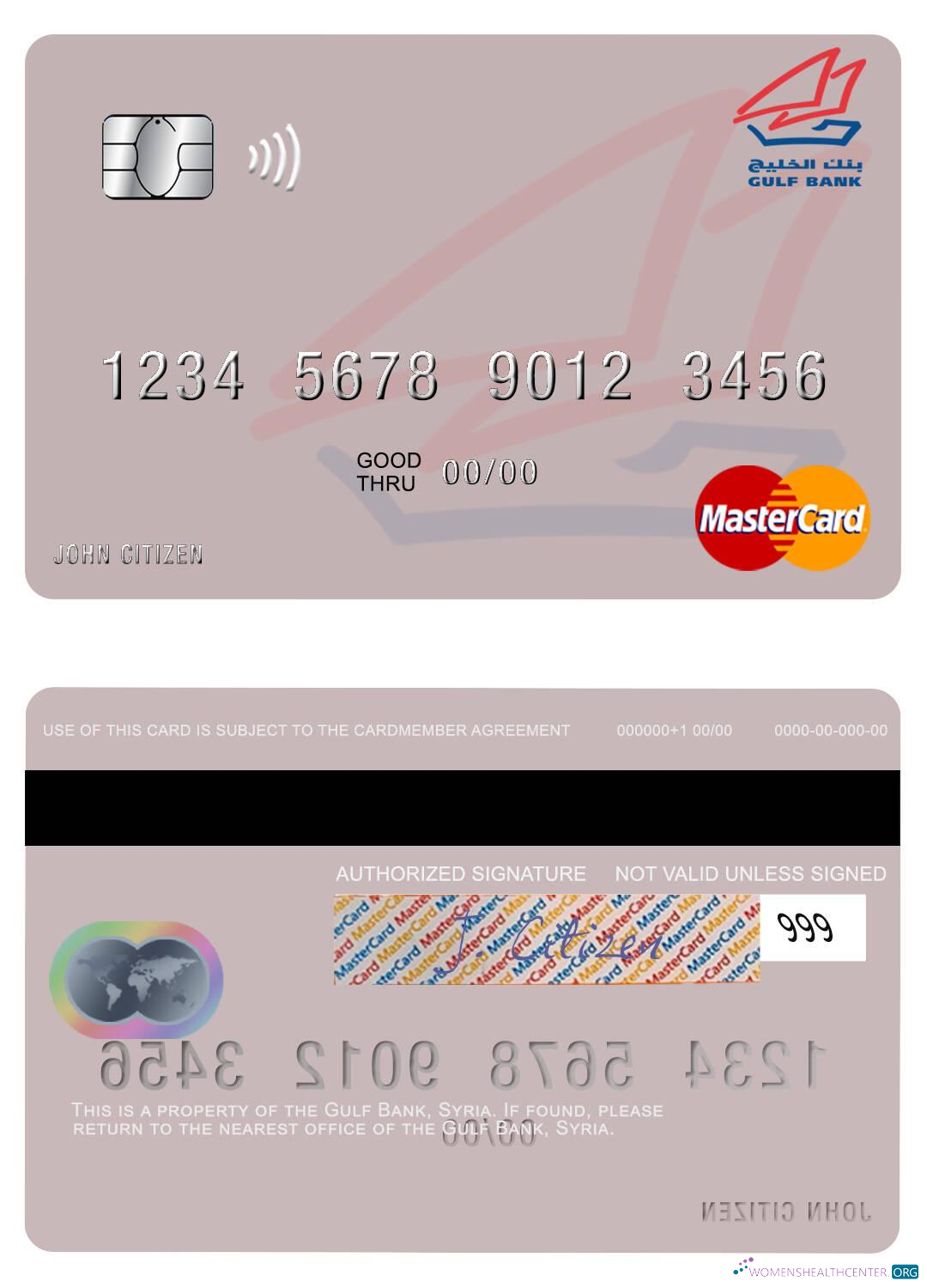 Editierbare Herunterladen Syrien Gulf Bank Mastercard Photoshop Vorlage