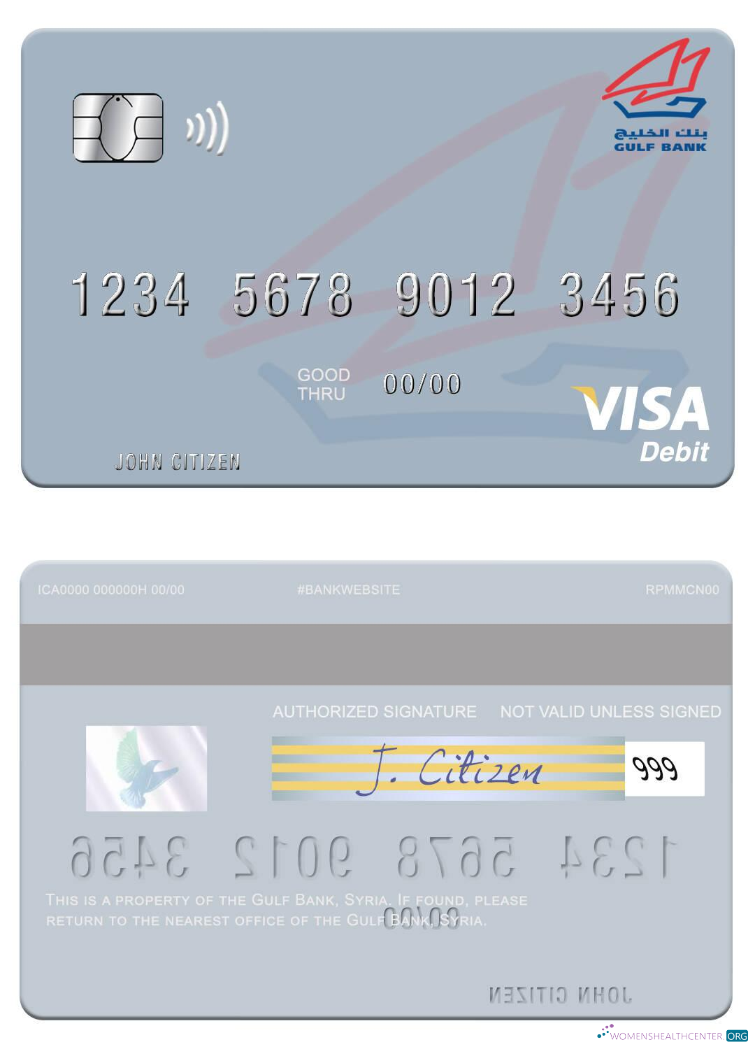 Realistische Herunterladen Syrien Gulf Bank Visa Debit Karte Photoshop Vorlage