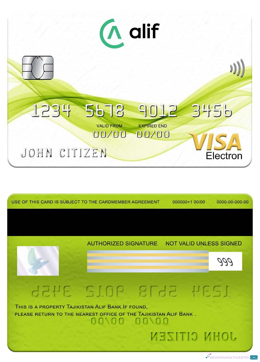 Realistische Herunterladen Tadschikistan Alif Bank Visa Electron Karte Photoshop Vorlage