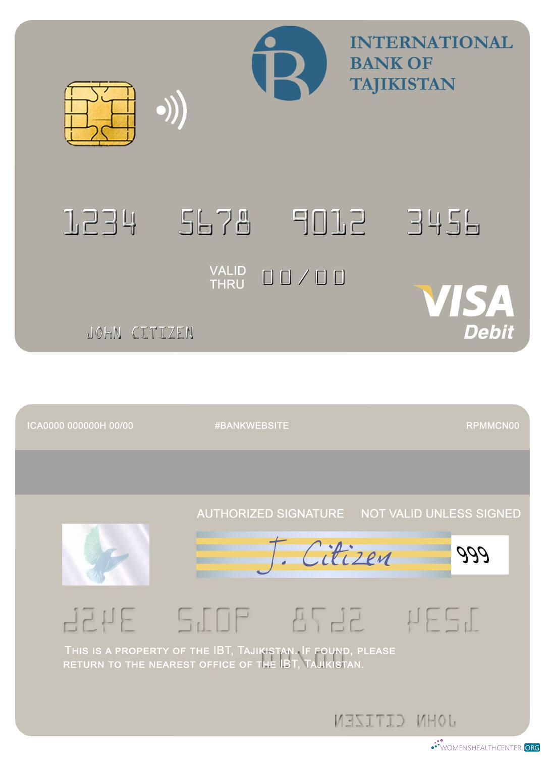 Realistische Herunterladen Tadschikistan IBT Visa Debit Karte Photoshop Vorlage