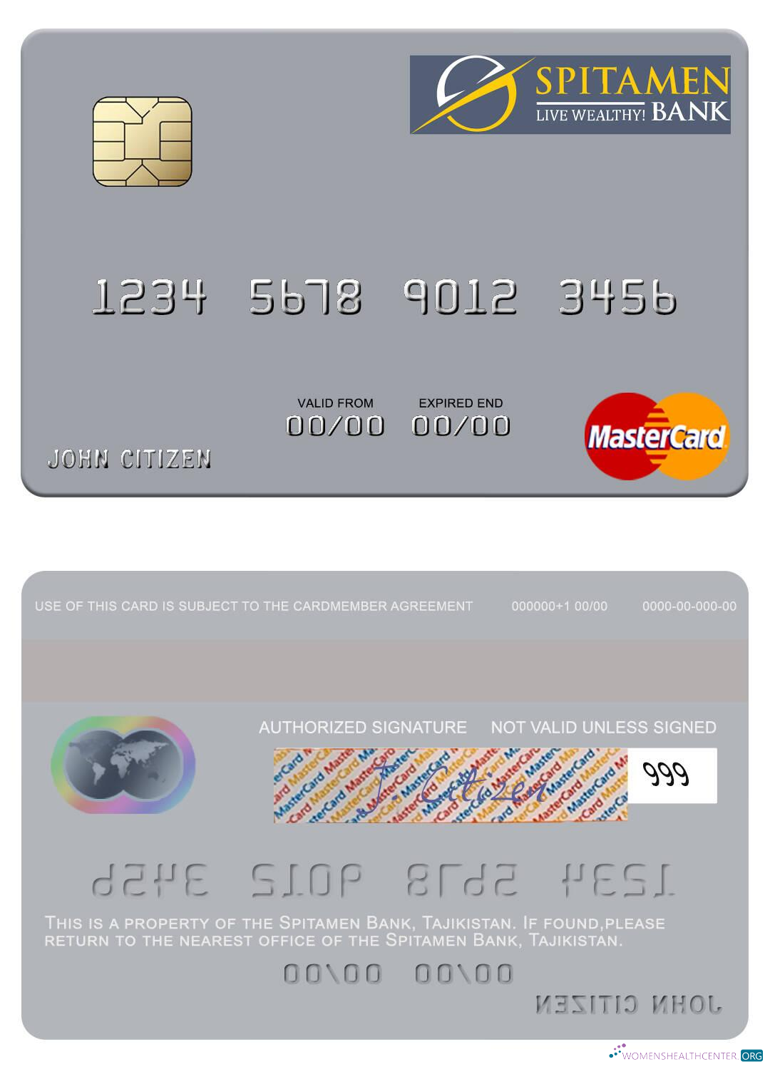 Professionelle Herunterladen Tadschikistan Spitamen Bank Mastercard Photoshop Vorlage