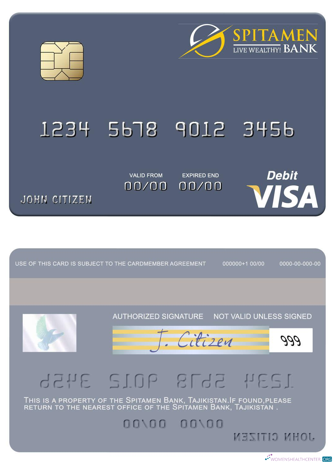 Editierbare Herunterladen Tadschikistan Spitamen Bank Visa Debit Karte Photoshop Vorlage