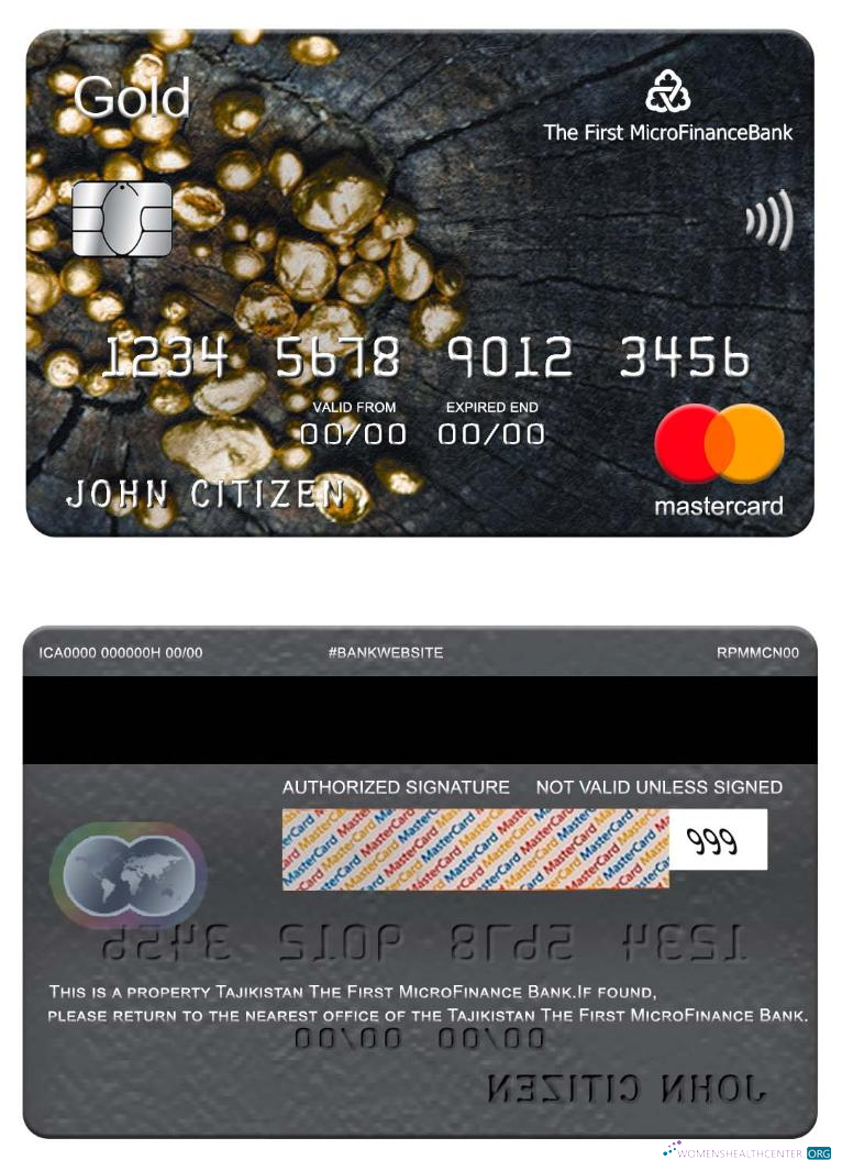Hochwertige Herunterladen Tadschikistan The Erste MicroFinance (FMFB) Bank Mastercard Gold Photoshop Vorlage