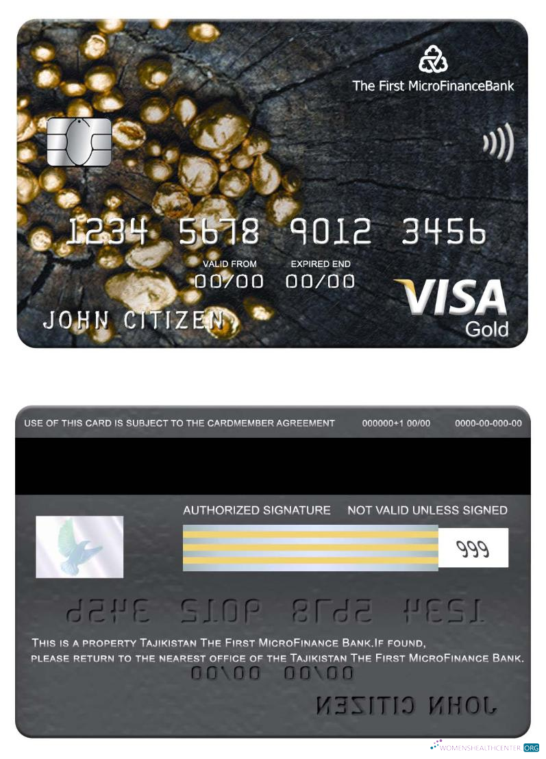 Editierbare Herunterladen Tadschikistan The Erste MicroFinance (FMFB) Bank Visa Gold Karte Photoshop Vorlage