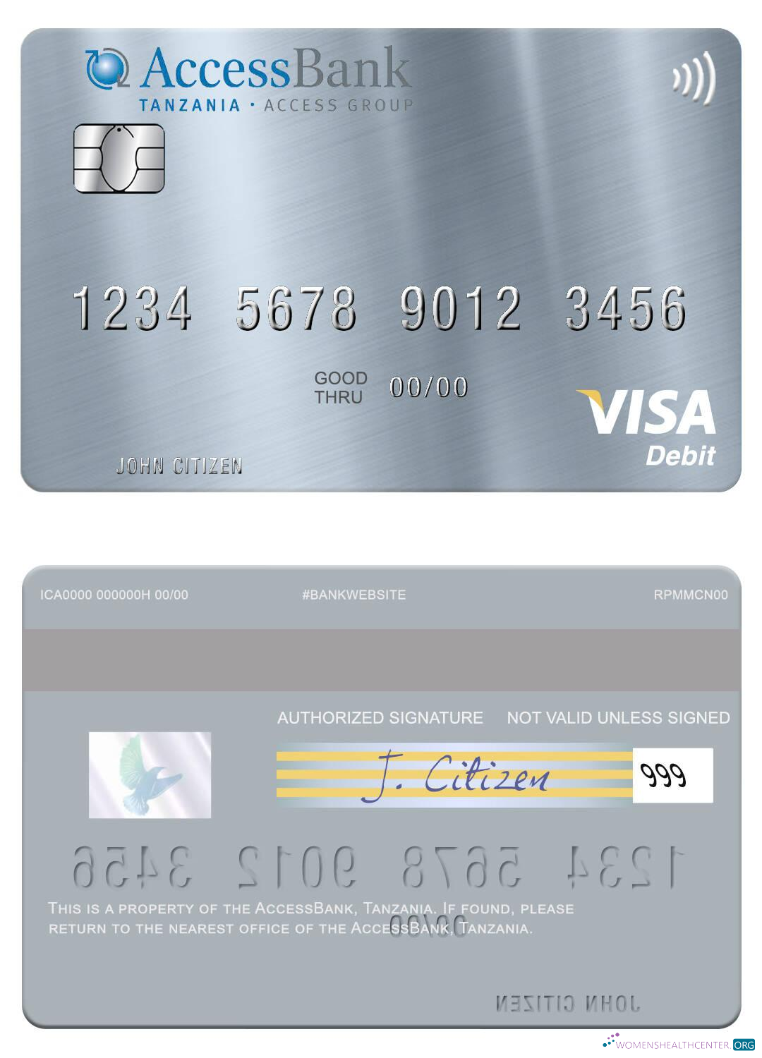 Hochwertige Herunterladen Tansania AccessBank Visa Debit Karte Photoshop Vorlage