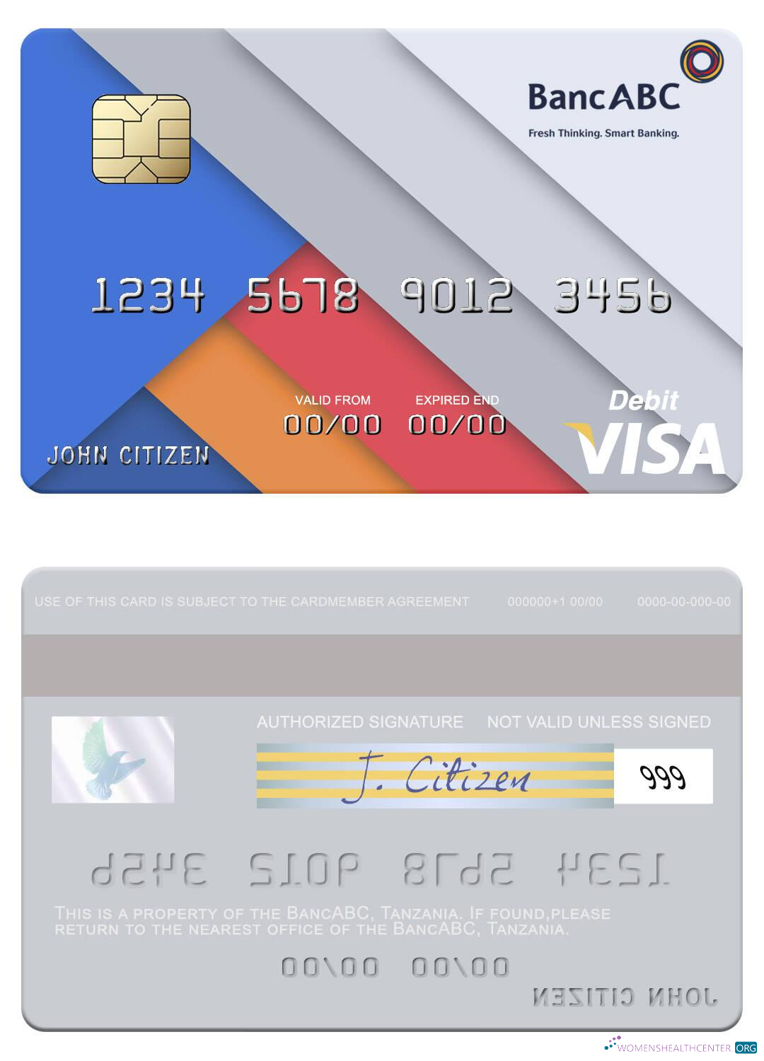 Editierbare Herunterladen Tansania BancABC Visa Debit Karte Photoshop Vorlage