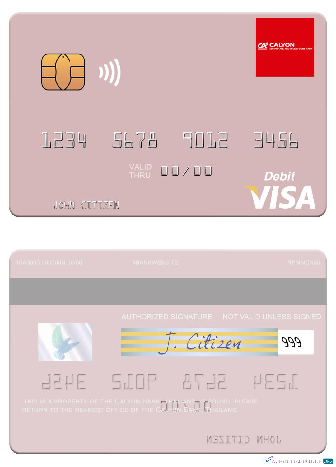 Realistische Herunterladen Thailand Calyon Bank Visa Debit Photoshop Vorlage