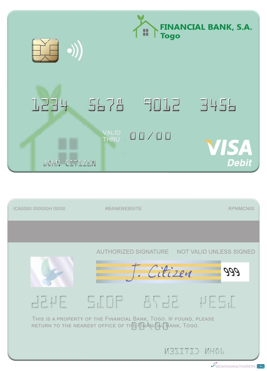 Editierbare Herunterladen Togo Financial Bank Visa Debit Karte Photoshop Vorlage