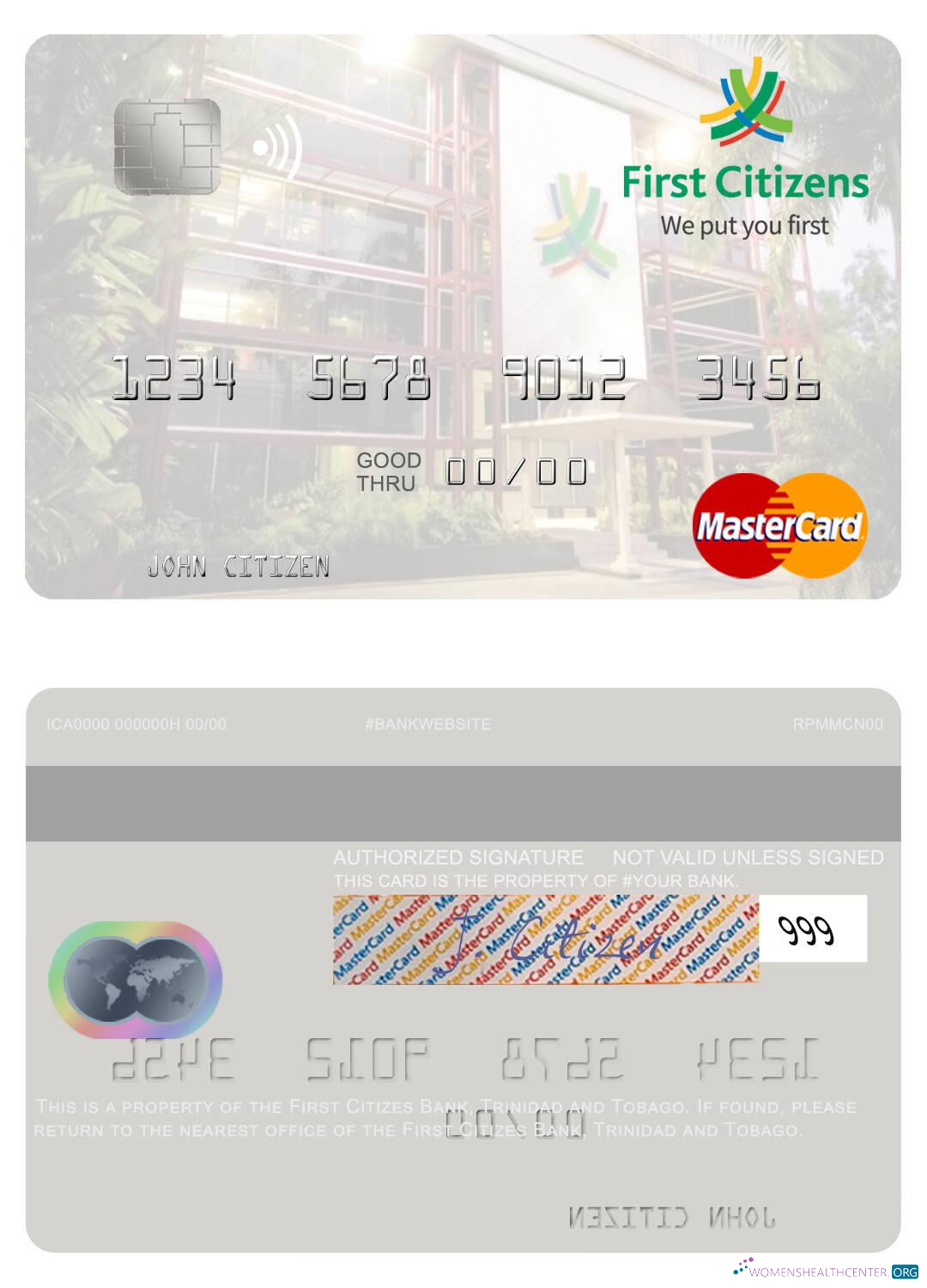 Editierbare Herunterladen Trinidad und Tobago Erste Citizes Bank Mastercard Photoshop Vorlage