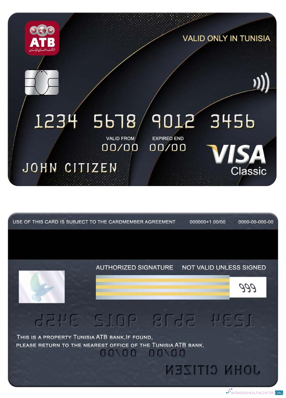 Realistische Herunterladen Tunesien ATB Bank Visa Classic Karte Photoshop Vorlage