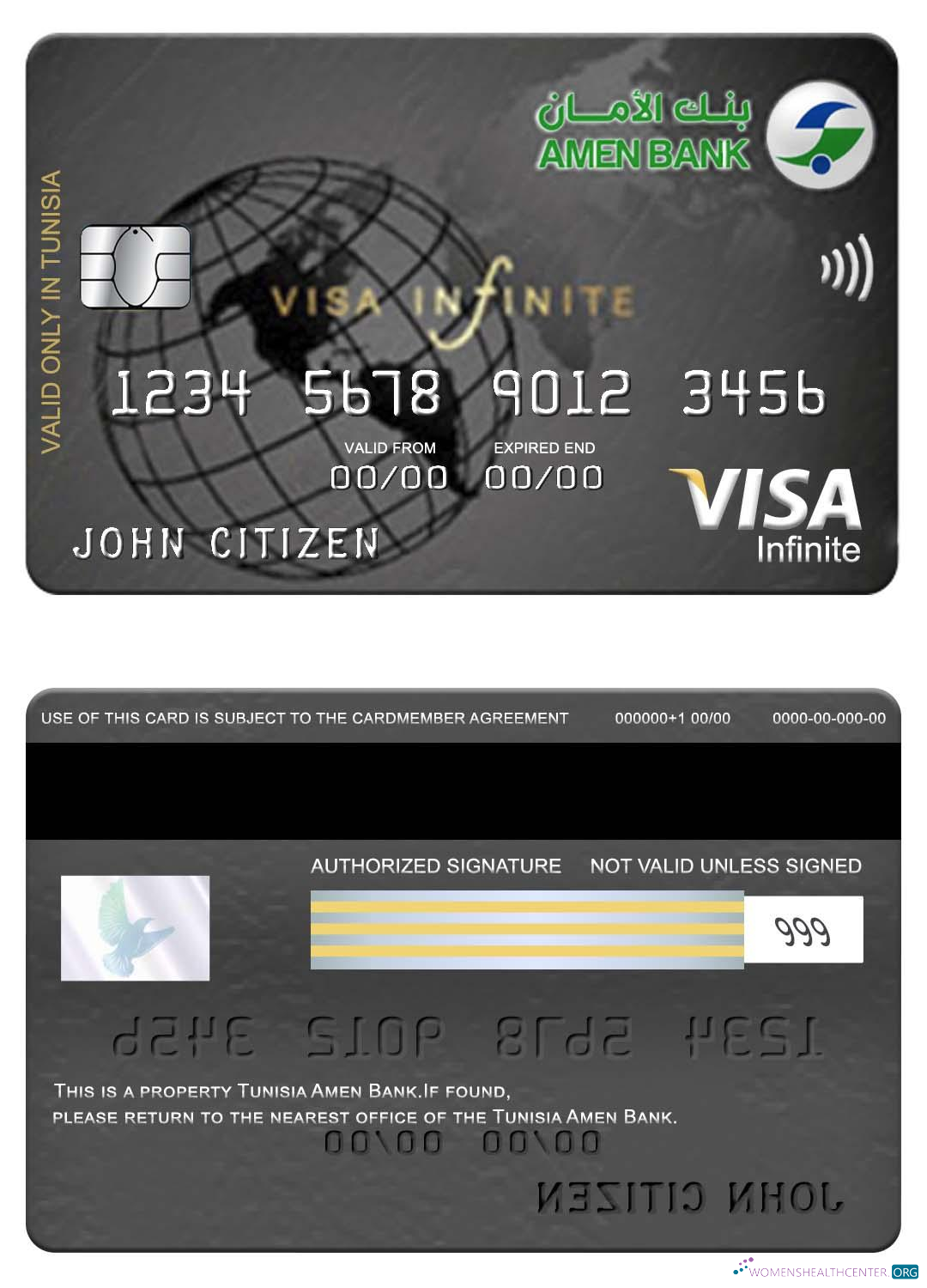 Premium Herunterladen Tunesien Amen Bank Infinite Visa Karte Photoshop Vorlage