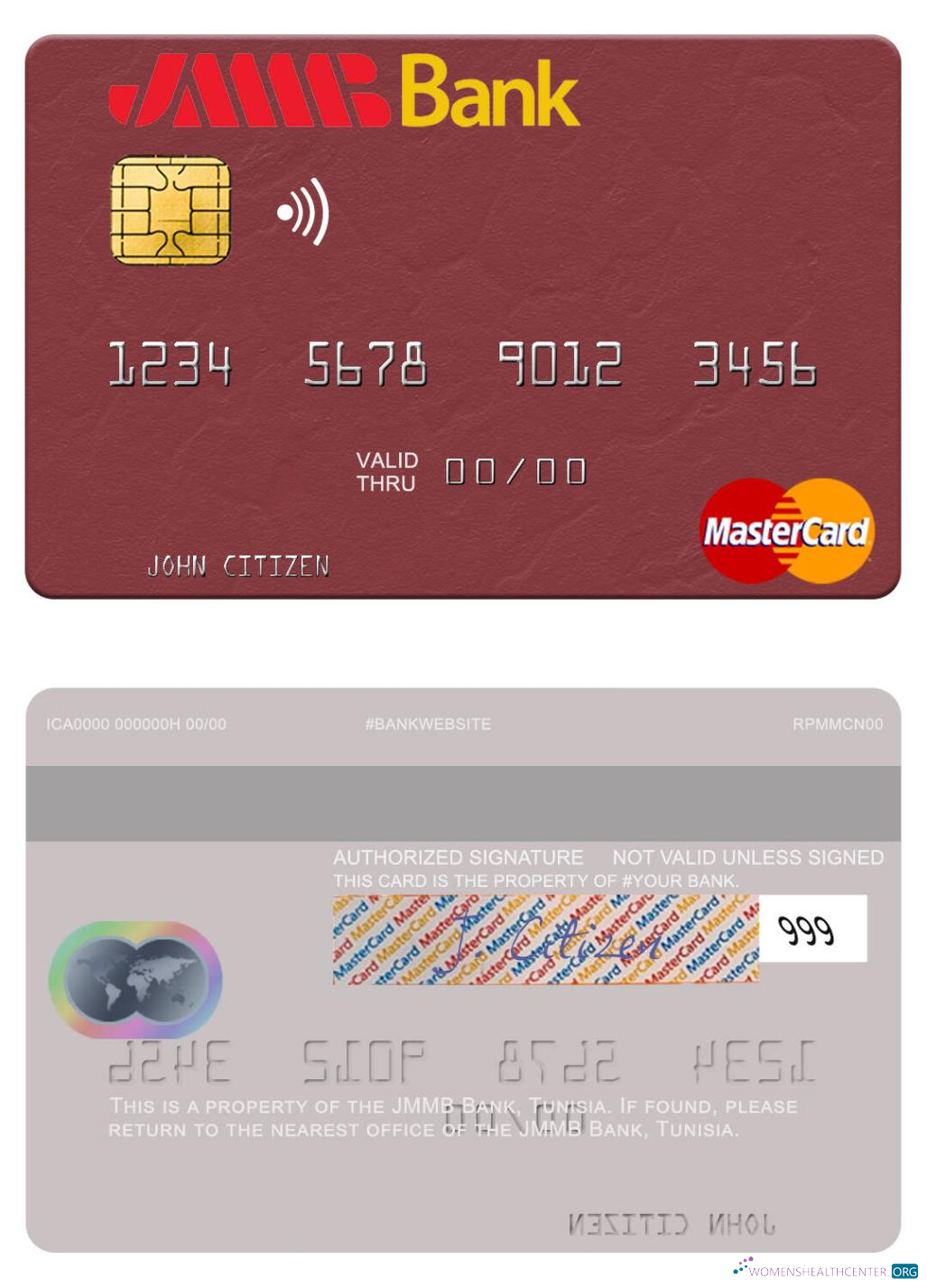 Realistische Herunterladen Tunesien JMMB Bank Mastercard Photoshop Vorlage