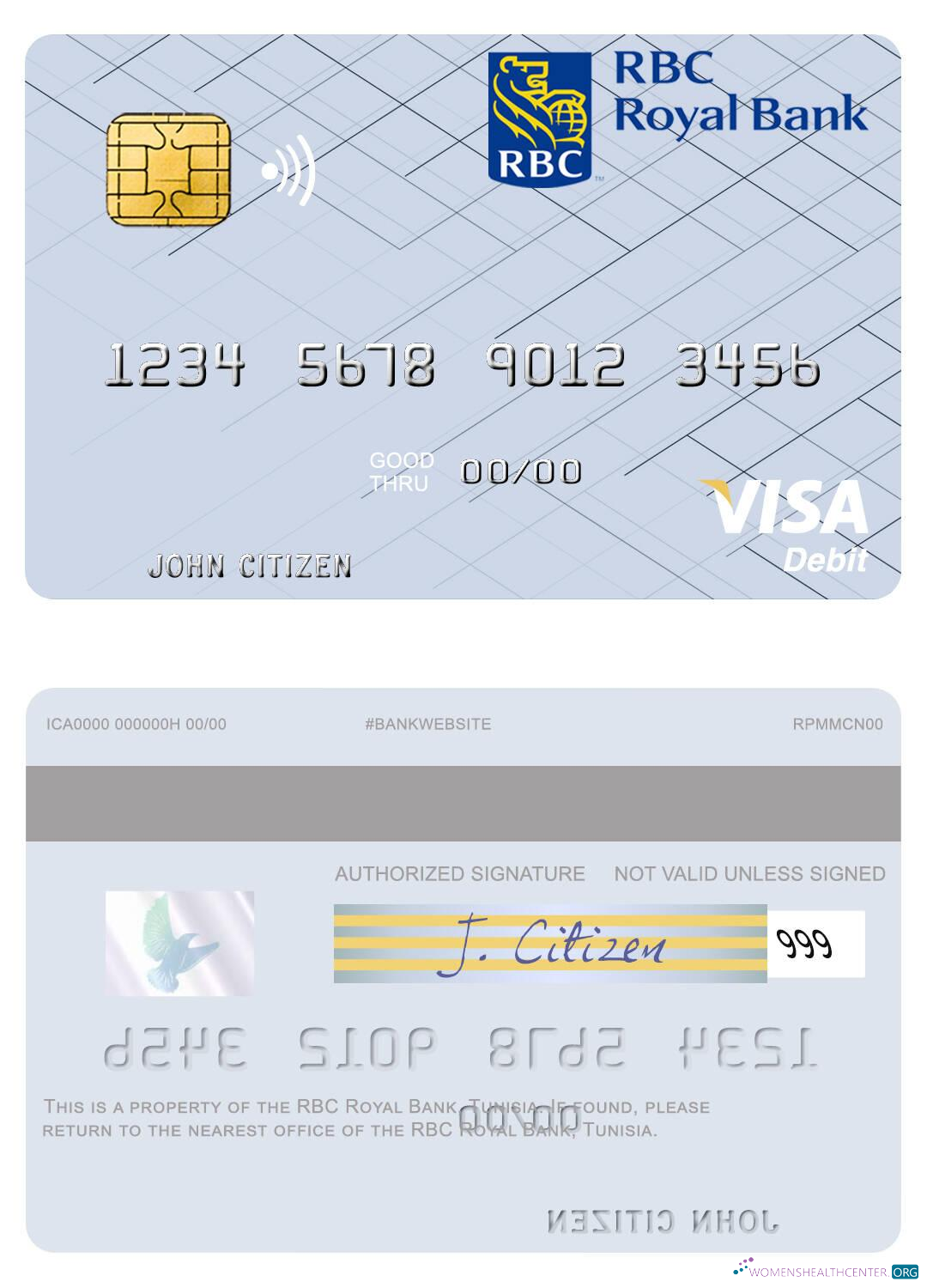 Realistische Herunterladen Tunesien RBC Royal Bank Visa Debit Karte Photoshop Vorlage
