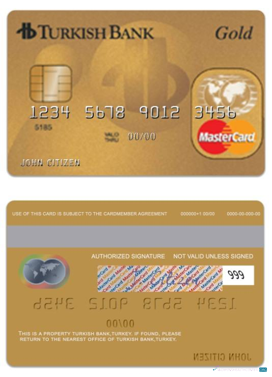 Editierbare Herunterladen Türkei TurkishBank Gold Mastercard Photoshop Vorlage