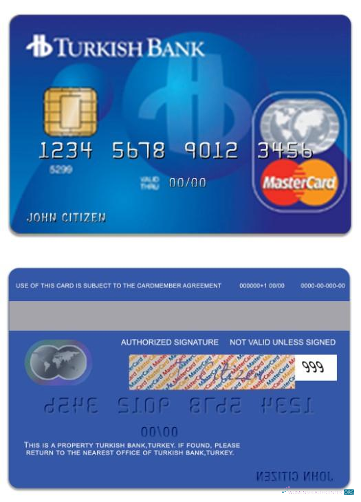 Realistische Herunterladen Türkei TurkishBank Standard Mastercard Photoshop Vorlage