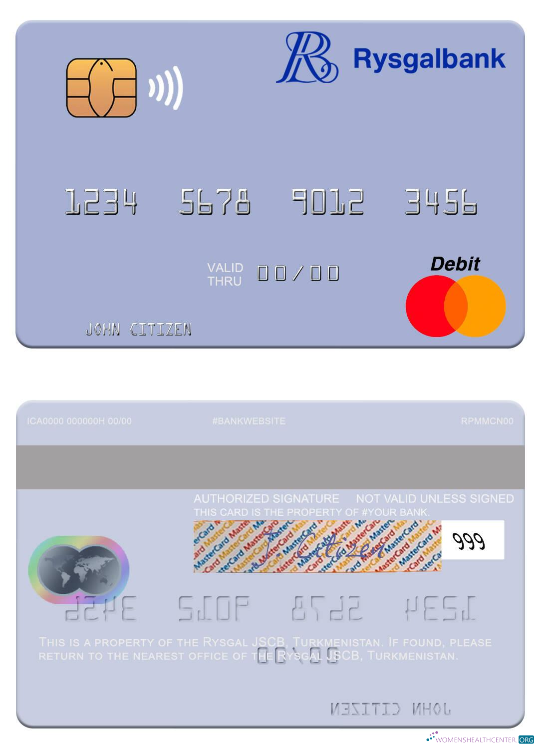 Hochwertige Herunterladen Turkmenistan Rysgal JSCB Mastercard Photoshop Vorlage