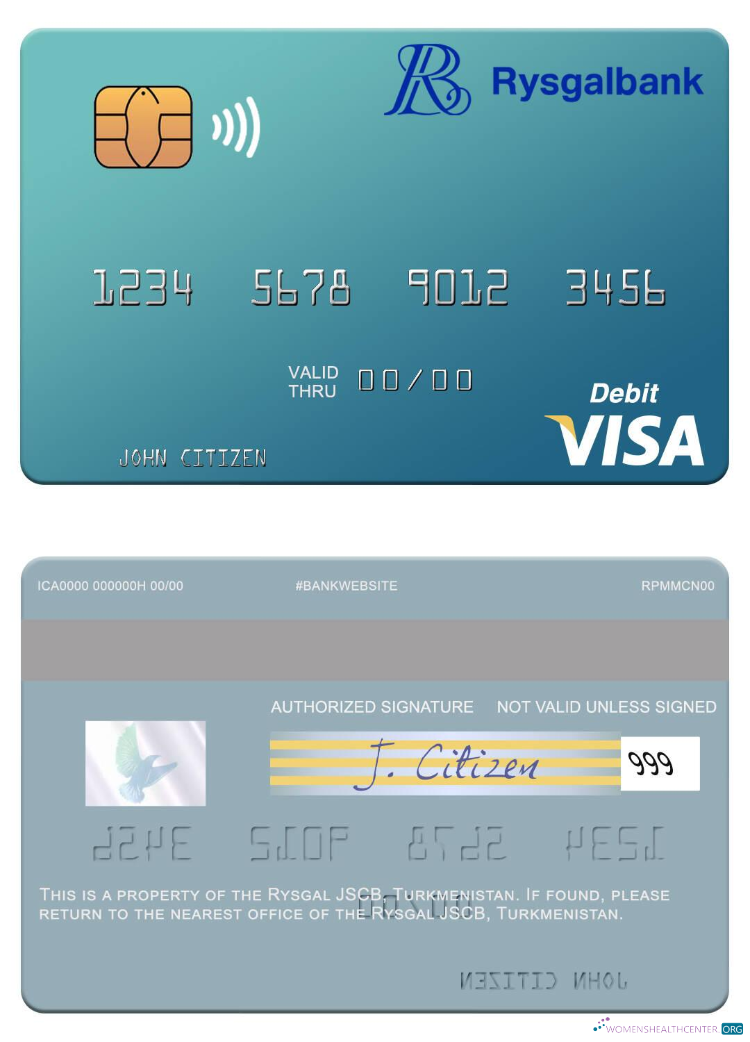Professionelle Herunterladen Turkmenistan Rysgal JSCB Visa Debit Karte Photoshop Vorlage