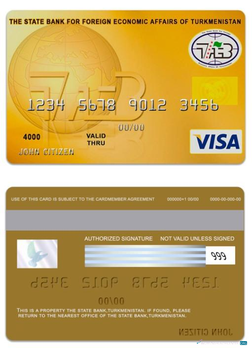 Editierbare Herunterladen Turkmenistan The Staatlich Bank Visa Karte Photoshop Vorlage